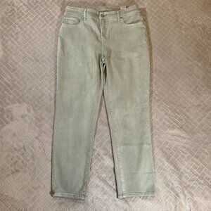 Chicos Women 10 Denim Jeans Neutral Sage Green Girlfriend Slim High Rise Stretch